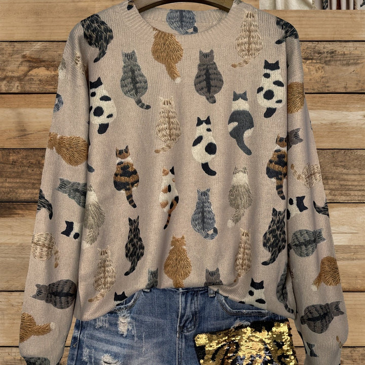 Whiskers™ - Stylish Cat Print Sweater